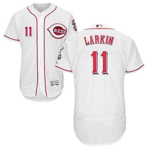 Men's Majestic Cincinnati Reds #11 Barry Larkin Authentic White Home Cool Base MLB Jersey
