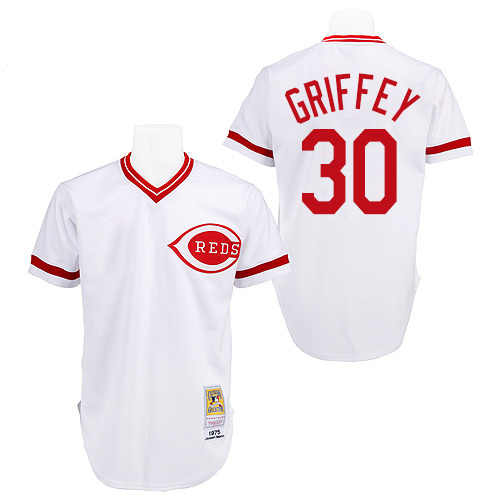 Men's Mitchell and Ness Cincinnati Reds #30 Ken Griffey Authentic White Throwback MLB Jersey