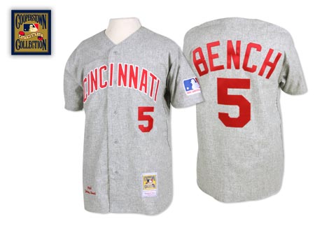 Men's Mitchell and Ness Cincinnati Reds #5 Johnny Bench Authentic Grey 1969 Throwback MLB Jersey