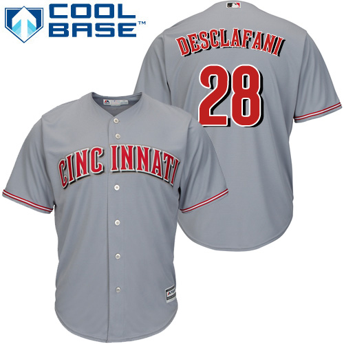 Men's Majestic Cincinnati Reds #28 Anthony DeSclafani Replica Grey Road Cool Base MLB Jersey