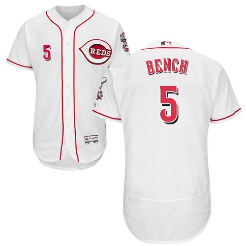 Men's Majestic Cincinnati Reds #5 Johnny Bench White Flexbase Authentic Collection MLB Jersey