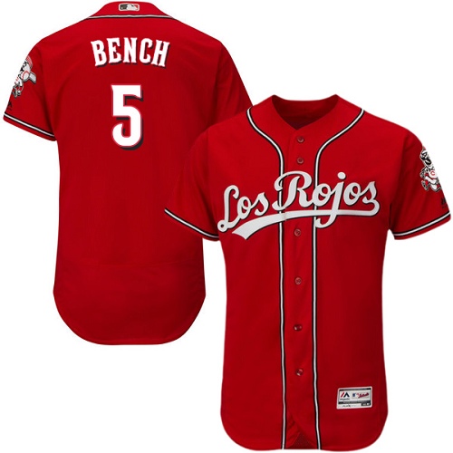 Men's Majestic Cincinnati Reds #5 Johnny Bench Red Los Rojos Flexbase Authentic Collection MLB Jersey