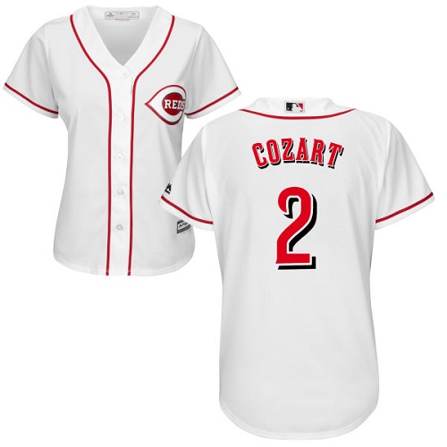 Women's Majestic Cincinnati Reds #2 Zack Cozart Authentic White Home Cool Base MLB Jersey