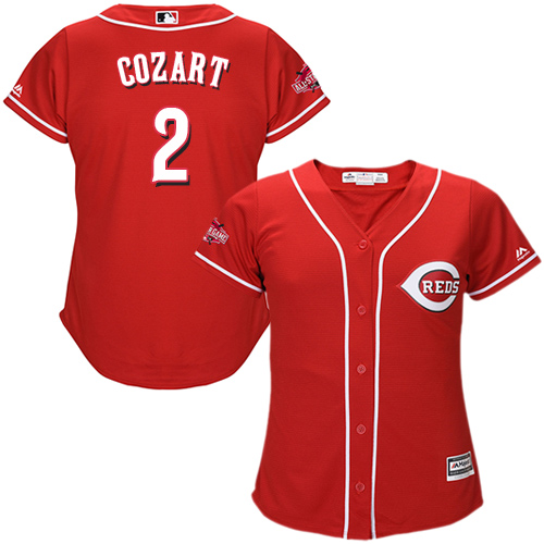 Women's Majestic Cincinnati Reds #2 Zack Cozart Authentic Red Alternate Cool Base MLB Jersey