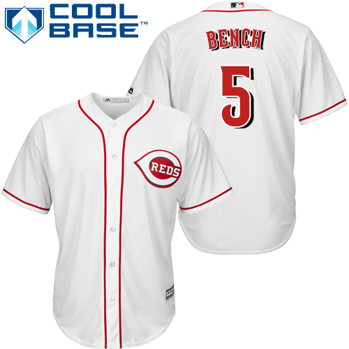 Youth Majestic Cincinnati Reds #5 Johnny Bench Replica White Home Cool Base MLB Jersey