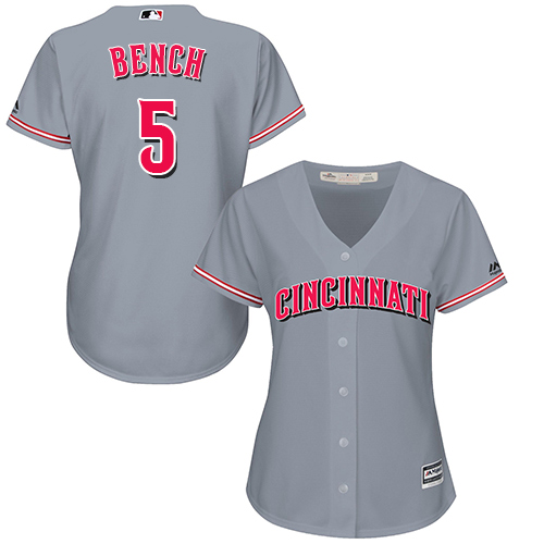 Women's Majestic Cincinnati Reds #5 Johnny Bench Replica Grey Road Cool Base MLB Jersey