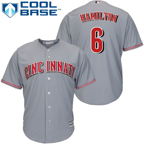 Youth Majestic Cincinnati Reds #6 Billy Hamilton Authentic Grey Road Cool Base MLB Jersey