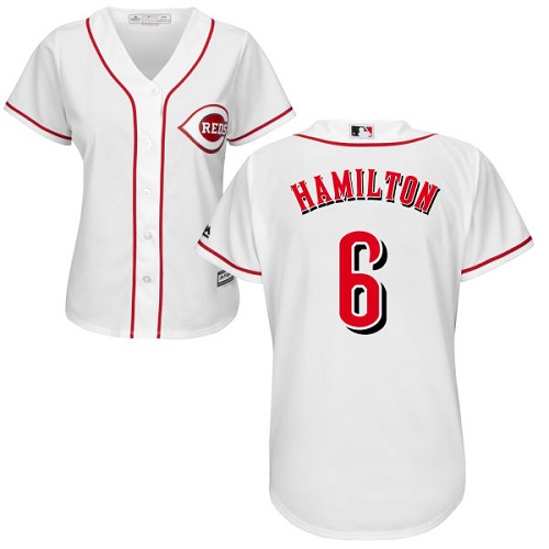 Women's Majestic Cincinnati Reds #6 Billy Hamilton Replica White Home Cool Base MLB Jersey