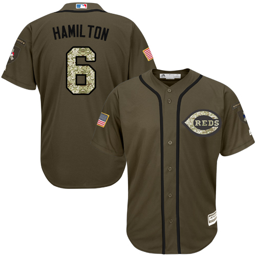 Youth Majestic Cincinnati Reds #6 Billy Hamilton Authentic Green Salute to Service MLB Jersey