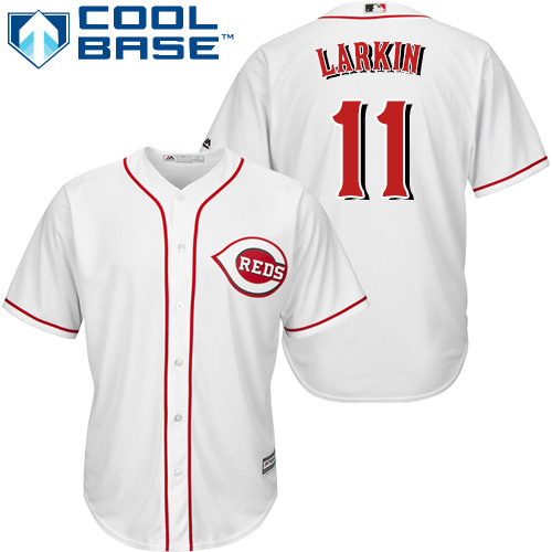 Youth Majestic Cincinnati Reds #11 Barry Larkin Authentic White Home Cool Base MLB Jersey