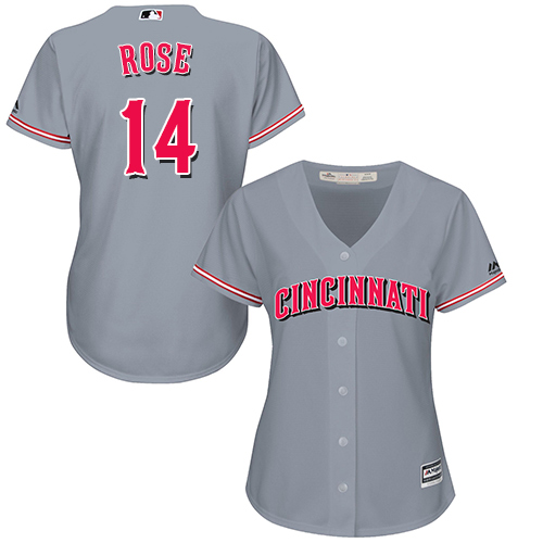 Women's Majestic Cincinnati Reds #14 Pete Rose Authentic Grey Road Cool Base MLB Jersey