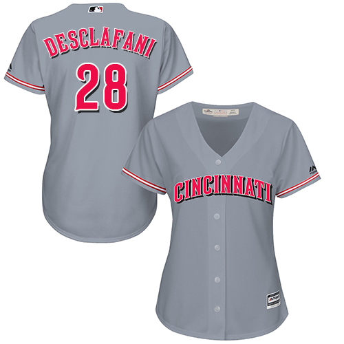 Women's Majestic Cincinnati Reds #28 Anthony DeSclafani Replica Grey Road Cool Base MLB Jersey