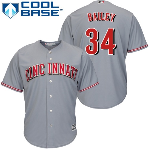Youth Majestic Cincinnati Reds #34 Homer Bailey Authentic Grey Road Cool Base MLB Jersey