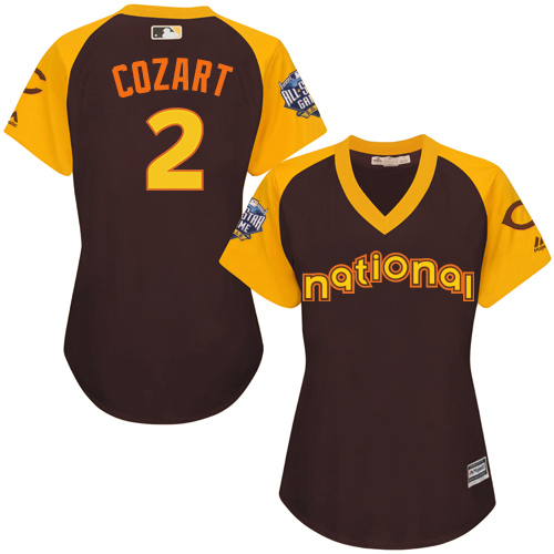 Women's Majestic Cincinnati Reds #2 Zack Cozart Authentic Brown 2016 All-Star National League BP Cool Base MLB Jersey