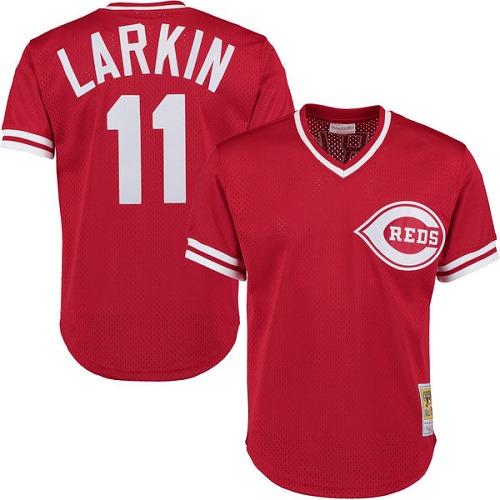 Men's Mitchell and Ness Cincinnati Reds #11 Barry Larkin Authentic Red Throwback MLB Jersey
