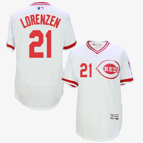 Men's Majestic Cincinnati Reds #21 Michael Lorenzen White Flexbase Authentic Collection Cooperstown MLB Jersey