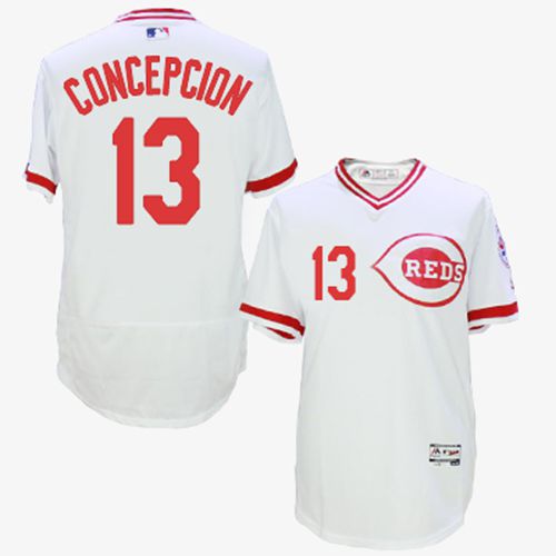 Men's Majestic Cincinnati Reds #13 Dave Concepcion White Flexbase Authentic Collection Cooperstown MLB Jersey