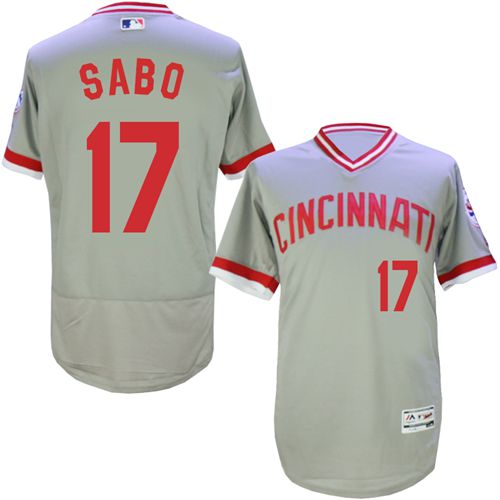 Men's Majestic Cincinnati Reds #17 Chris Sabo Grey Flexbase Authentic Collection Cooperstown MLB Jersey