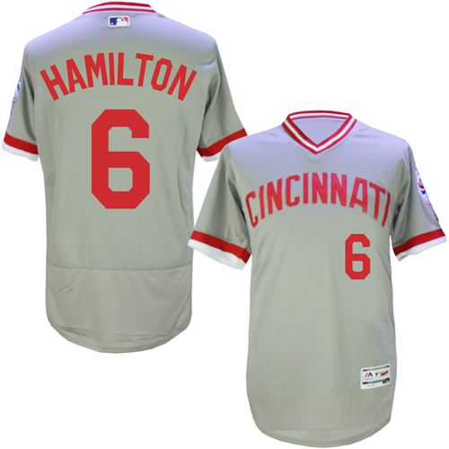 Men's Majestic Cincinnati Reds #6 Billy Hamilton Grey Flexbase Authentic Collection Cooperstown MLB Jersey