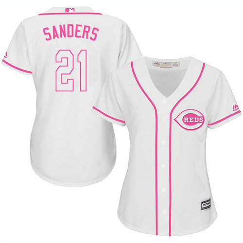 Women's Majestic Cincinnati Reds #21 Reggie Sanders Authentic White Fashion Cool Base MLB Jersey