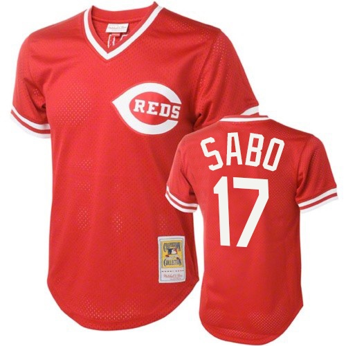 Men's Mitchell and Ness Cincinnati Reds #17 Chris Sabo Replica Red Throwback MLB Jersey