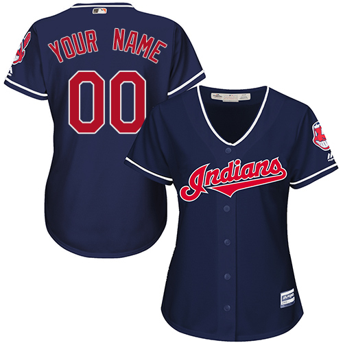 Women's Majestic Cleveland Indians Customized Authentic Navy Blue Alternate 1 Cool Base MLB Jersey