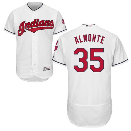 Men's Majestic Cleveland Indians #35 Abraham Almonte Authentic White Home Cool Base MLB Jersey
