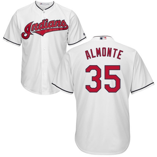 Men's Majestic Cleveland Indians #35 Abraham Almonte Replica White Home Cool Base MLB Jersey