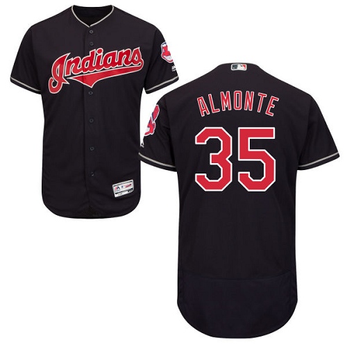 Men's Majestic Cleveland Indians #35 Abraham Almonte Authentic Navy Blue Alternate 1 Cool Base MLB Jersey