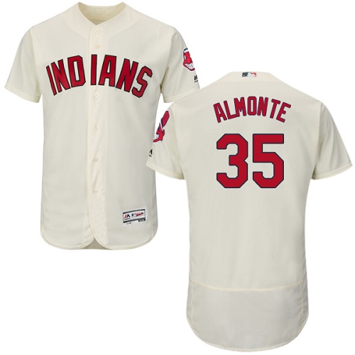 Men's Majestic Cleveland Indians #35 Abraham Almonte Authentic Cream Alternate 2 Cool Base MLB Jersey