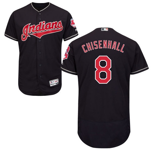 Men's Majestic Cleveland Indians #8 Lonnie Chisenhall Authentic Navy Blue Alternate 1 Cool Base MLB Jersey