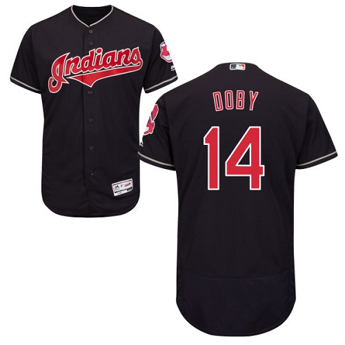 Men's Majestic Cleveland Indians #14 Larry Doby Authentic Navy Blue Alternate 1 Cool Base MLB Jersey