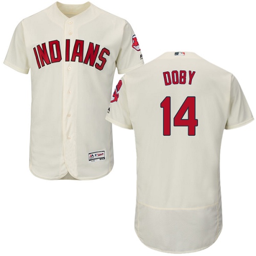 Men's Majestic Cleveland Indians #14 Larry Doby Authentic Cream Alternate 2 Cool Base MLB Jersey