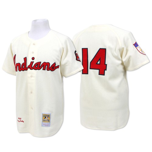 Men's Mitchell and Ness Cleveland Indians #14 Larry Doby Authentic Cream Throwback MLB Jersey