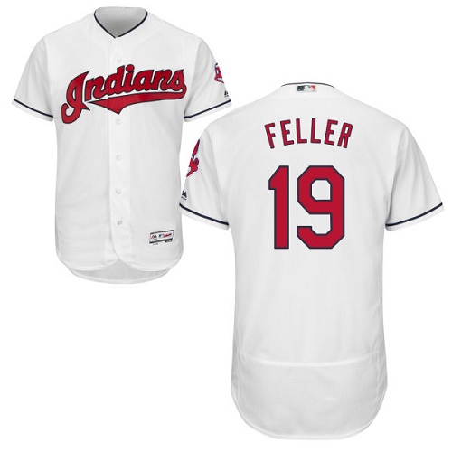 Men's Majestic Cleveland Indians #19 Bob Feller Authentic White Home Cool Base MLB Jersey