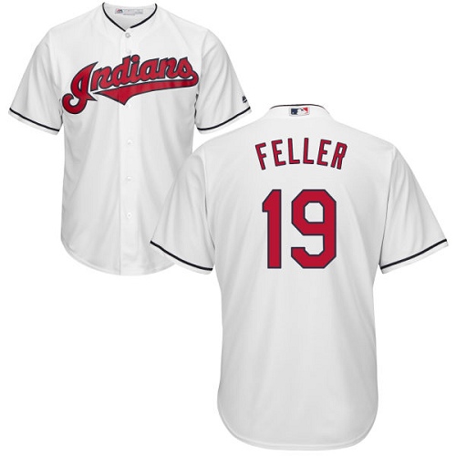 Men's Majestic Cleveland Indians #19 Bob Feller Replica White Home Cool Base MLB Jersey