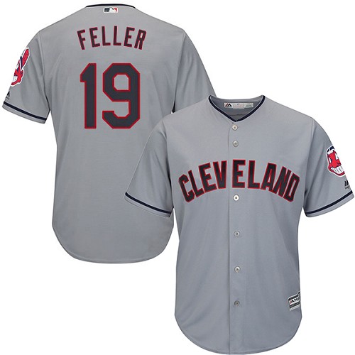 Men's Majestic Cleveland Indians #19 Bob Feller Replica Grey Road Cool Base MLB Jersey