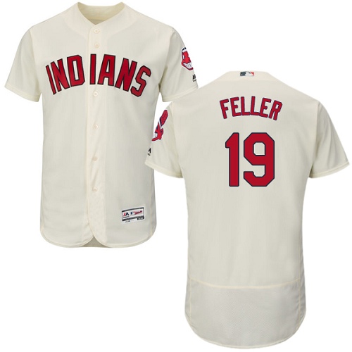 Men's Majestic Cleveland Indians #19 Bob Feller Authentic Cream Alternate 2 Cool Base MLB Jersey