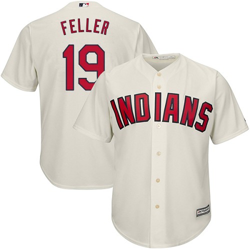 Men's Majestic Cleveland Indians #19 Bob Feller Replica Cream Alternate 2 Cool Base MLB Jersey