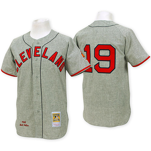 Men's Mitchell and Ness Cleveland Indians #19 Bob Feller Authentic Grey Throwback MLB Jersey