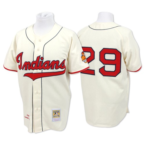 Men's Mitchell and Ness Cleveland Indians #29 Satchel Paige Authentic Cream Throwback MLB Jersey