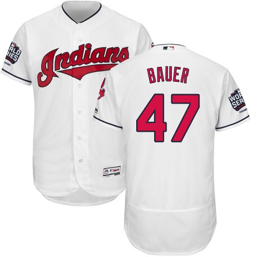 Men's Majestic Cleveland Indians #47 Trevor Bauer White 2016 World Series Bound Flexbase Authentic Collection MLB Jersey