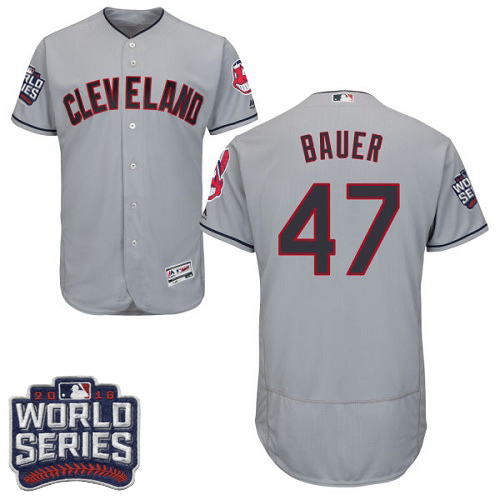 Men's Majestic Cleveland Indians #47 Trevor Bauer Grey 2016 World Series Bound Flexbase Authentic Collection MLB Jersey