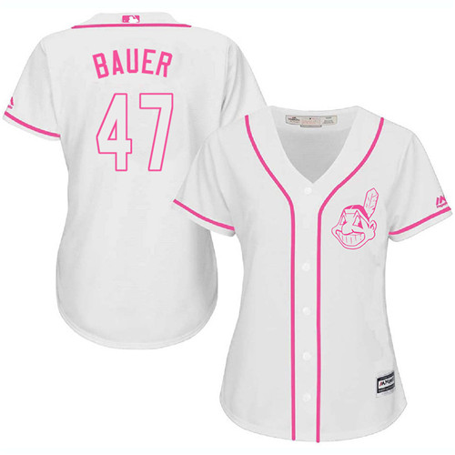 Women's Majestic Cleveland Indians #47 Trevor Bauer Authentic White Fashion Cool Base MLB Jersey