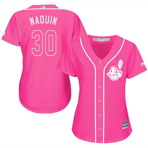 Women's Majestic Cleveland Indians #30 Tyler Naquin Authentic Pink Fashion Cool Base MLB Jersey