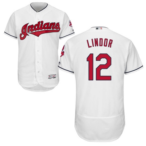 Men's Majestic Cleveland Indians #12 Francisco Lindor Authentic White Home Cool Base MLB Jersey