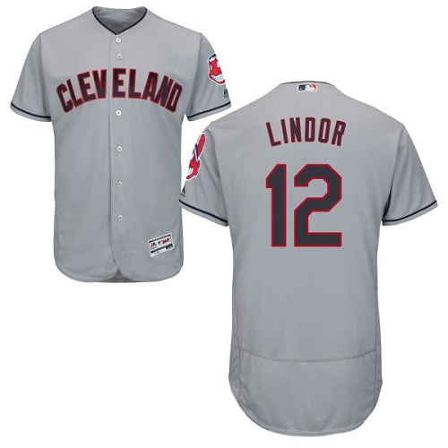 Men's Majestic Cleveland Indians #12 Francisco Lindor Authentic Grey Road Cool Base MLB Jersey