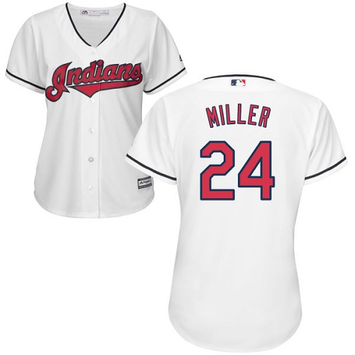Women's Majestic Cleveland Indians #24 Andrew Miller Replica White Home Cool Base MLB Jersey
