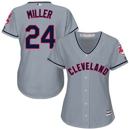 Women's Majestic Cleveland Indians #24 Andrew Miller Replica Grey Road Cool Base MLB Jersey