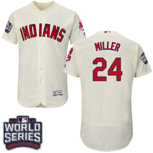 Men's Majestic Cleveland Indians #24 Andrew Miller Cream 2016 World Series Bound Flexbase Authentic Collection MLB Jersey